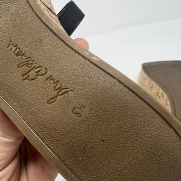 Sam Edelman Ronie Logo Regis Wedge Leather Heels Sandals Womens 8.5 Black Ladies - Picture 6 of 6